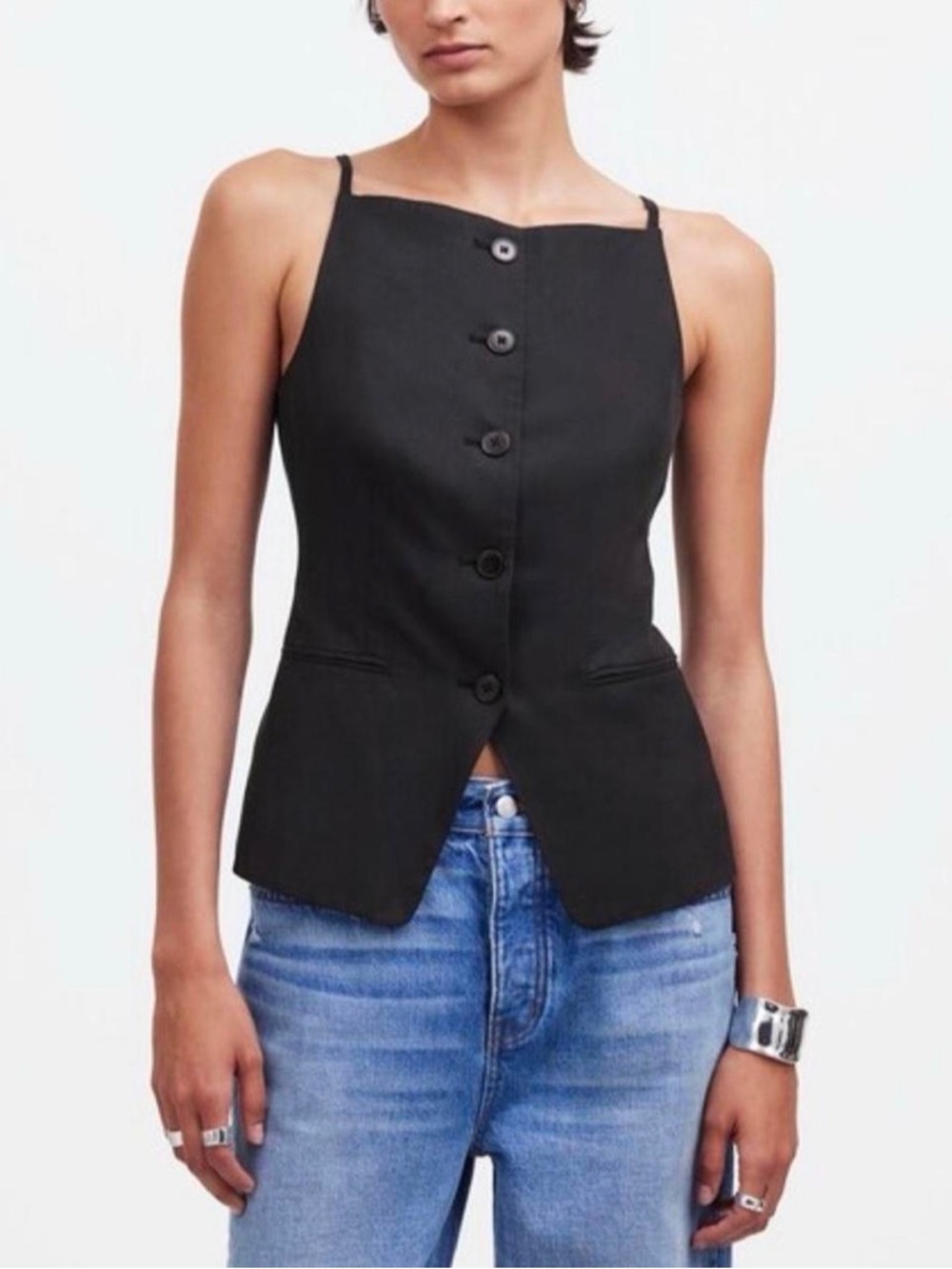 Madewell Black Button-Front Square-Neck Camisole Vest